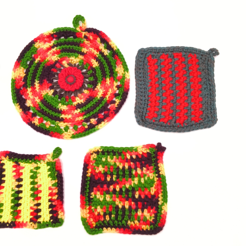 Vintage Style Crochet Potholders - Colorful Handmade Hot Pads, Set of 5 - Picture 7 of 9